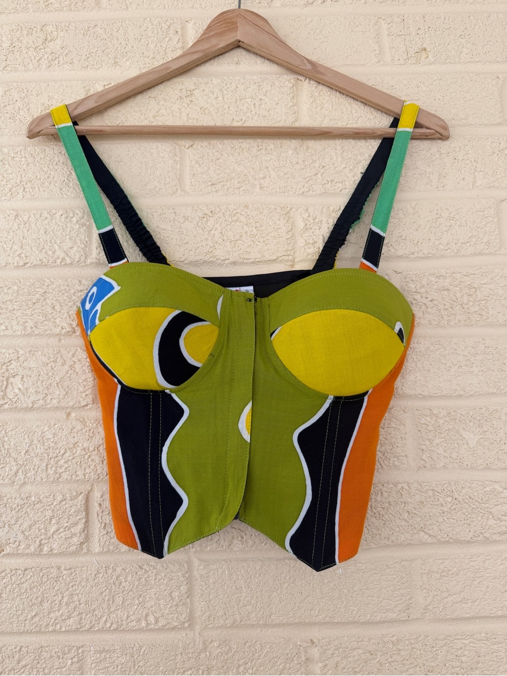 Green & Orange Colorblock Cropped Bustier Top
